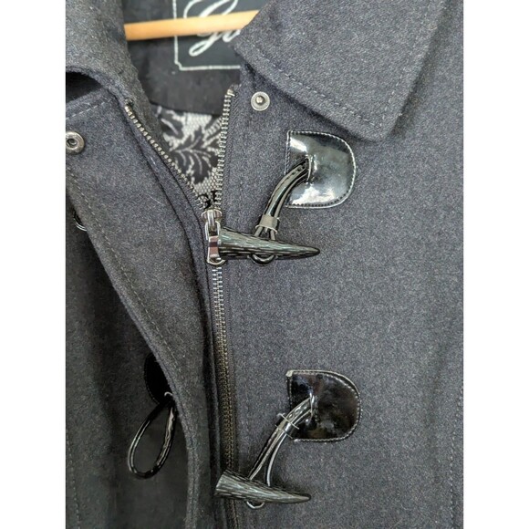 GUESS Wool Blend Pea Coat Womens Large Charcoal Black Full Zip Toggle Buttons - Picture 6 of 14